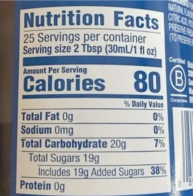 Chai tea spice syrup nutrition facts table
