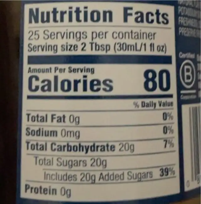 maple flavoring syrup nutrition facts table
