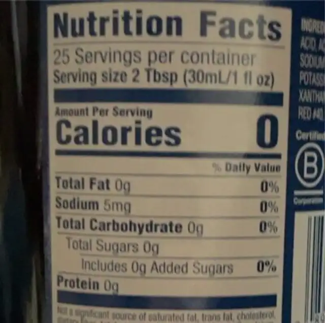 R torre syrup nutrition facts table