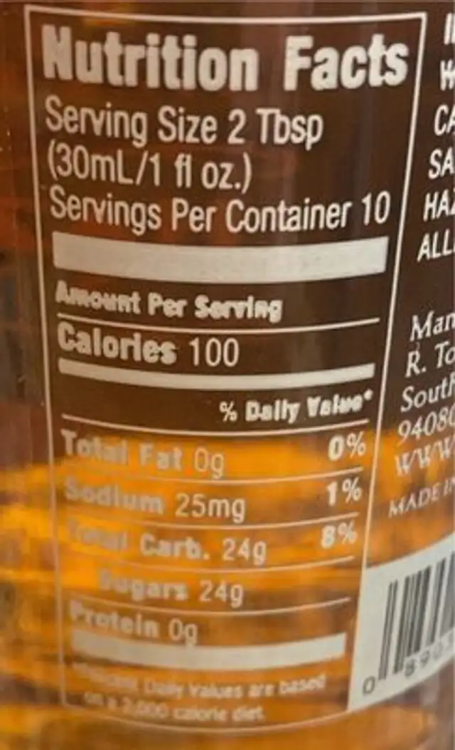 Hazelnut Syrup nutrition facts table