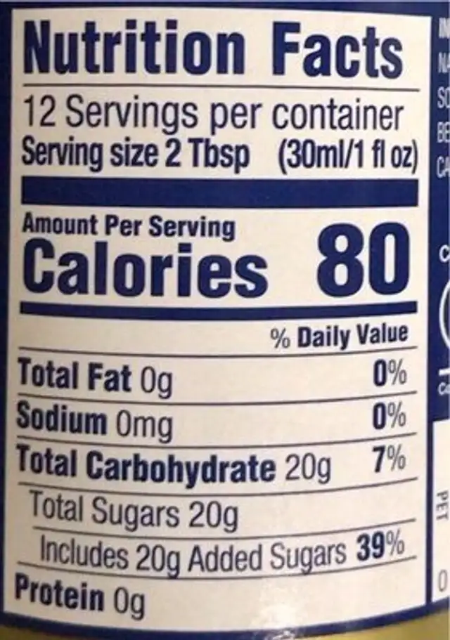 French vanilla syrup nutrition facts table