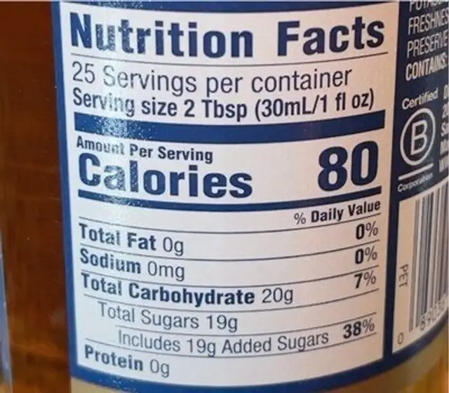 English Coffee Syrup nutrition facts table