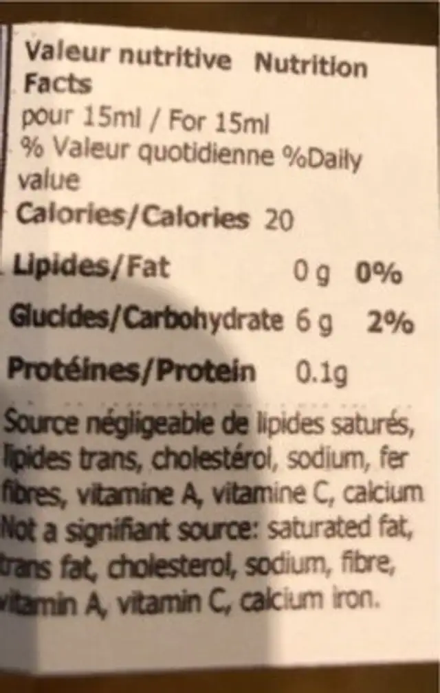 Tartinade style confiture nutrition facts table