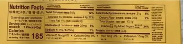 Yuzu lemon cake nutrition facts table