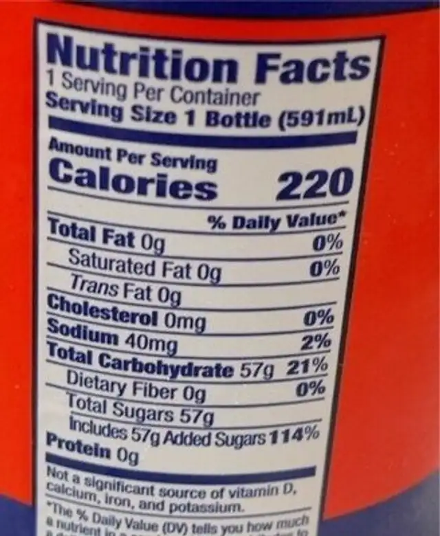 Cola soda nutrition facts table