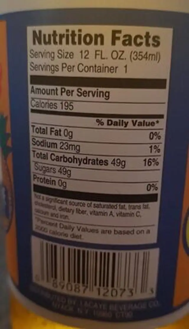 Cola Lacaye Fruit Champagne nutrition facts table