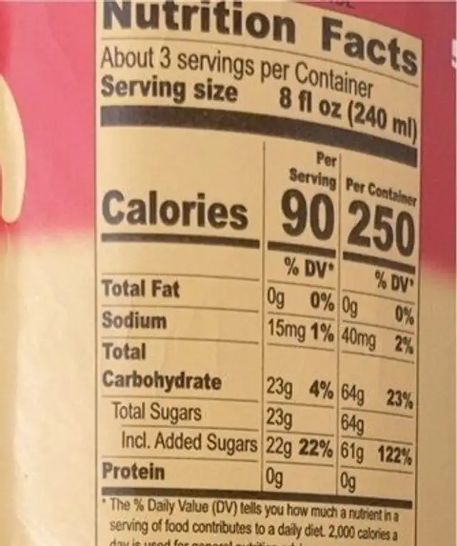 tropical fantasy nutrition facts table