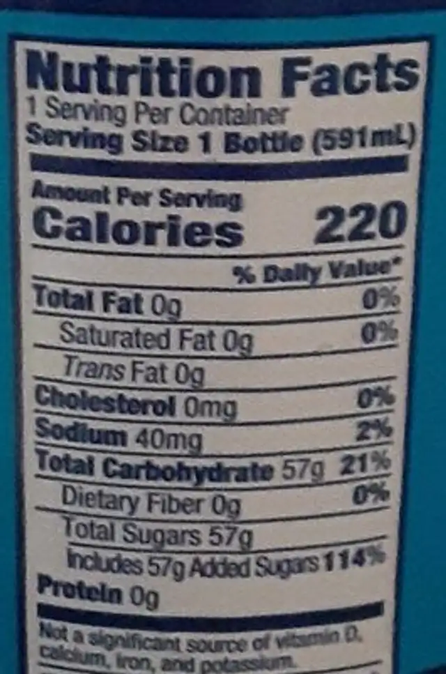 Tropical Fantasy nutrition facts table