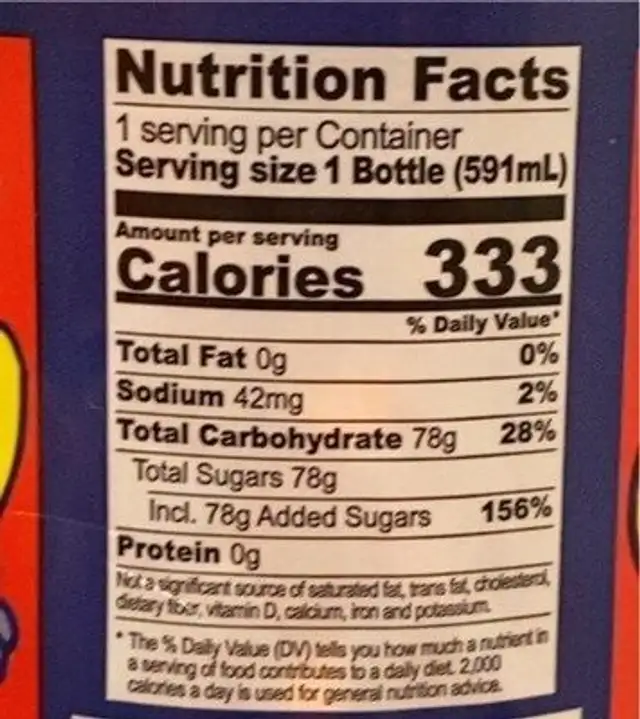 Fruit cola nutrition facts table