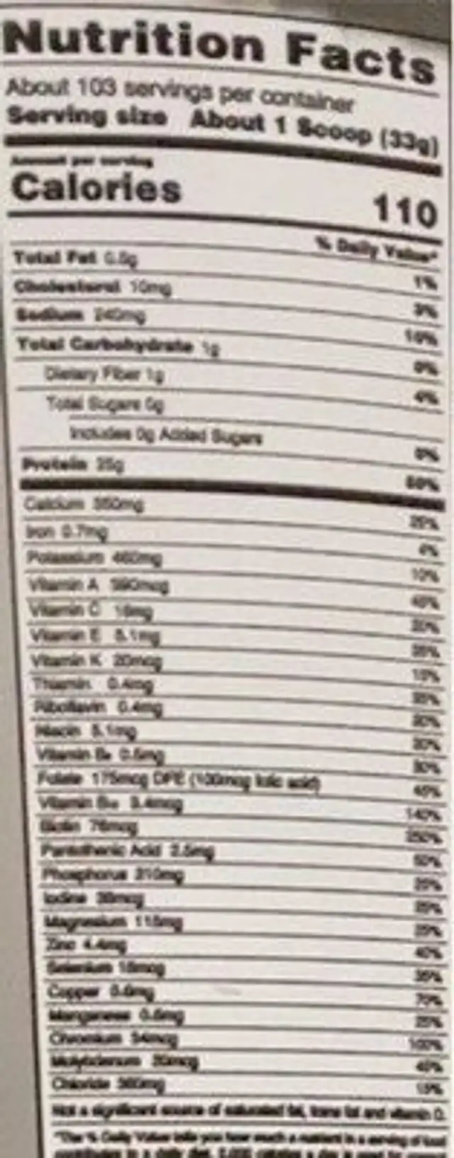 Isopure nutrition facts table