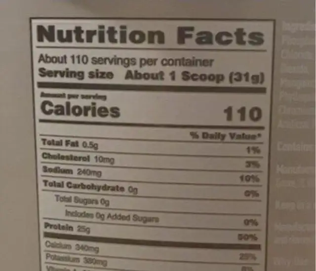 Isopure Protein Powder nutrition facts table