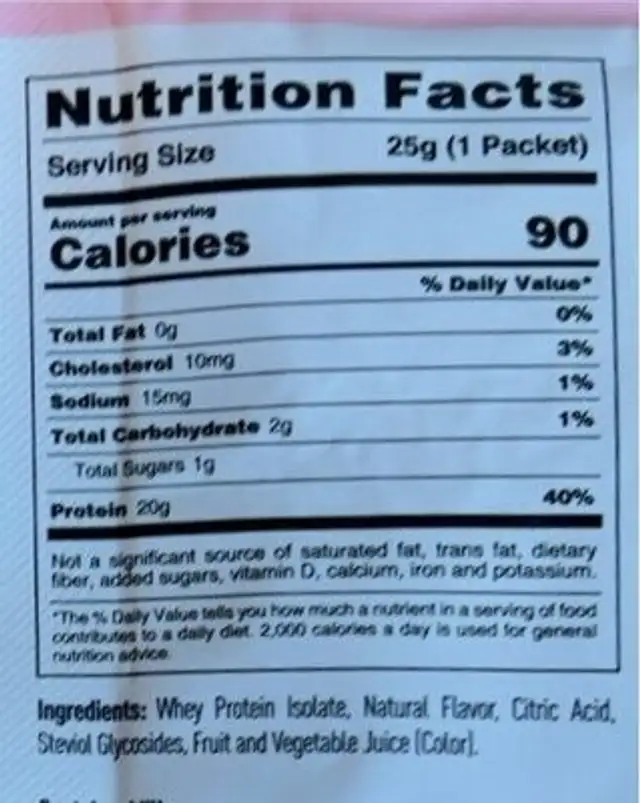 Isopure Protein nutrition facts table