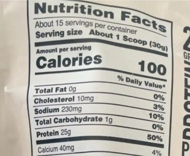 Protein powder nutrition facts table
