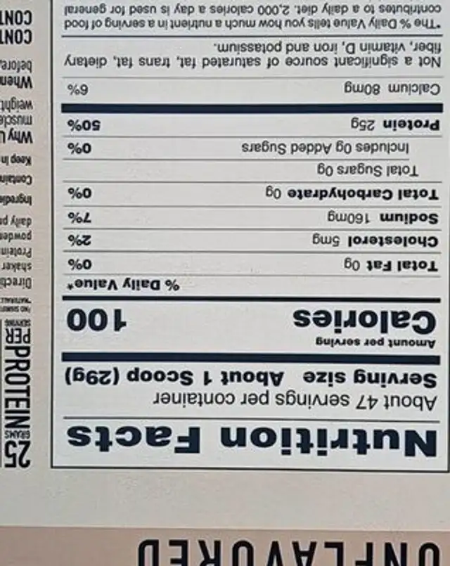 Isopure protein powder nutrition facts table