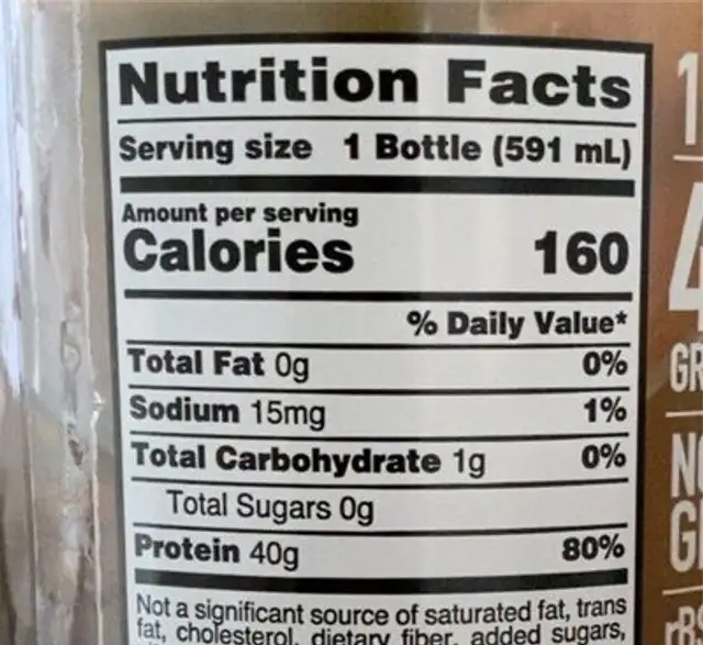 40 gram protein drink nutrition facts table