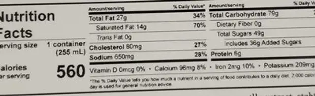 Ice cream cookie nutrition facts table
