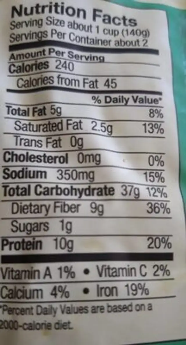 Organic quinoa with lentils & garlic, lentils & garlic nutrition facts table