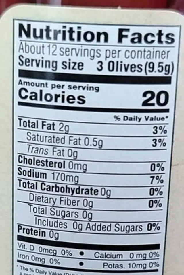 Pitted Kalamata Olives nutrition facts table