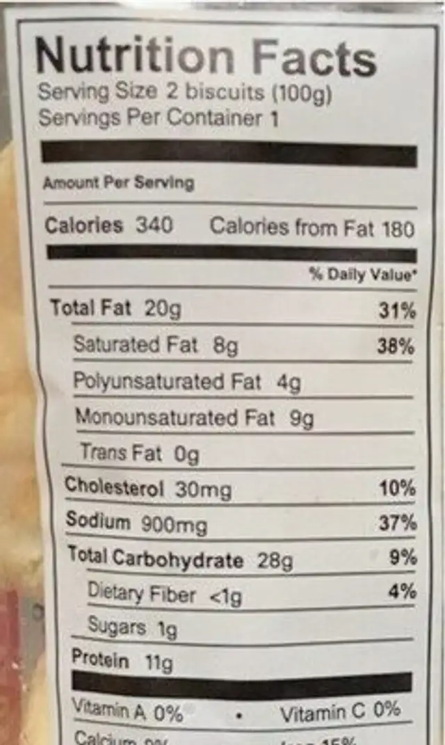 Goolsby’s sausage bisquit nutrition facts table