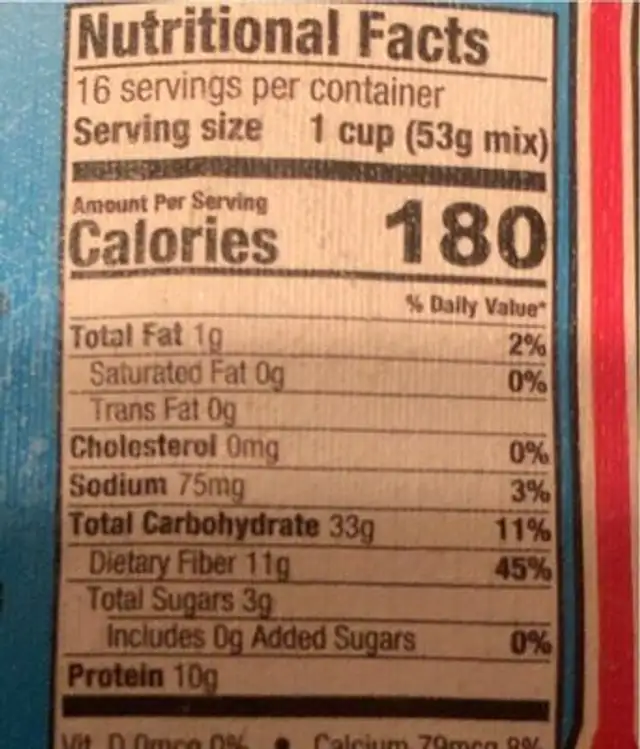Chili nutrition facts table