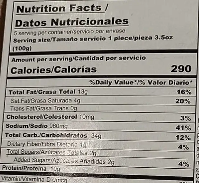 Empanadillas de pizza nutrition facts table