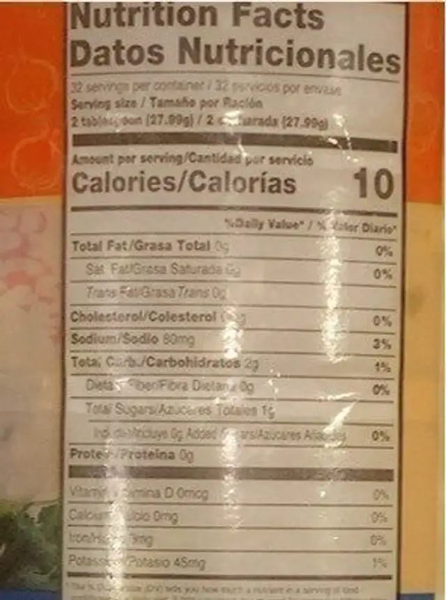 Sofrito criollo con cilantro nutrition facts table