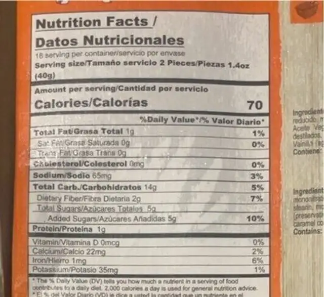 Sorullitos nutrition facts table