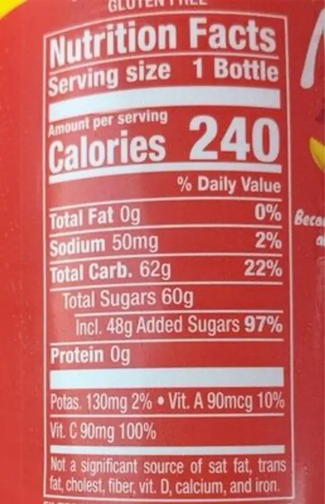 Mango Carrot nutrition facts table