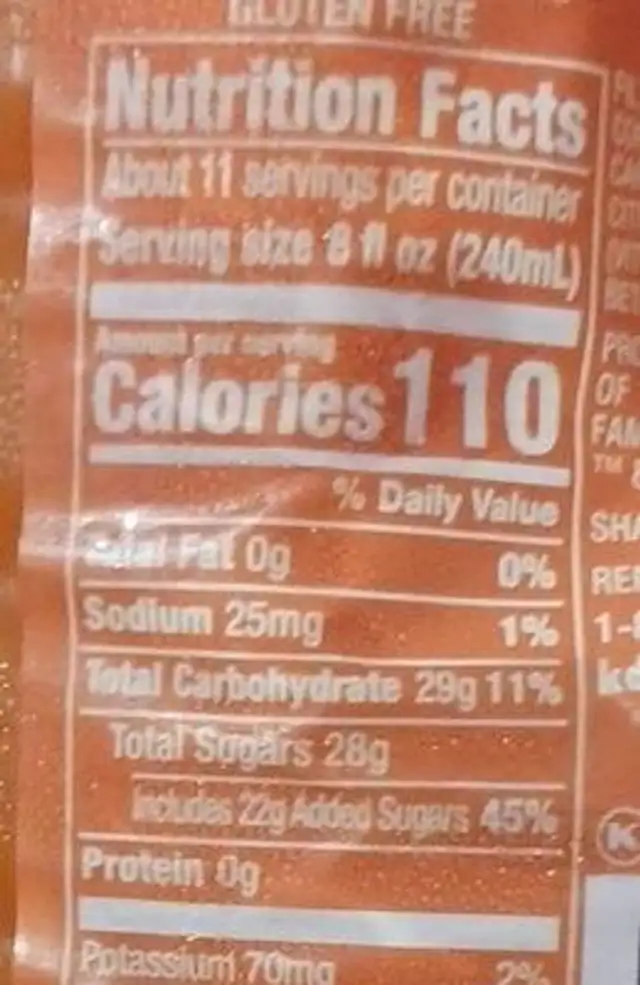 Mystic Orange Carrot nutrition facts table