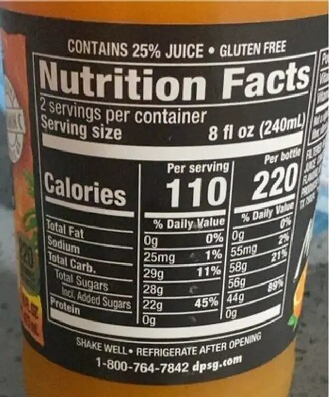 Orangecarrot juice nutrition facts table