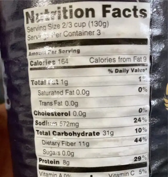 Racconto bean nutrition facts table