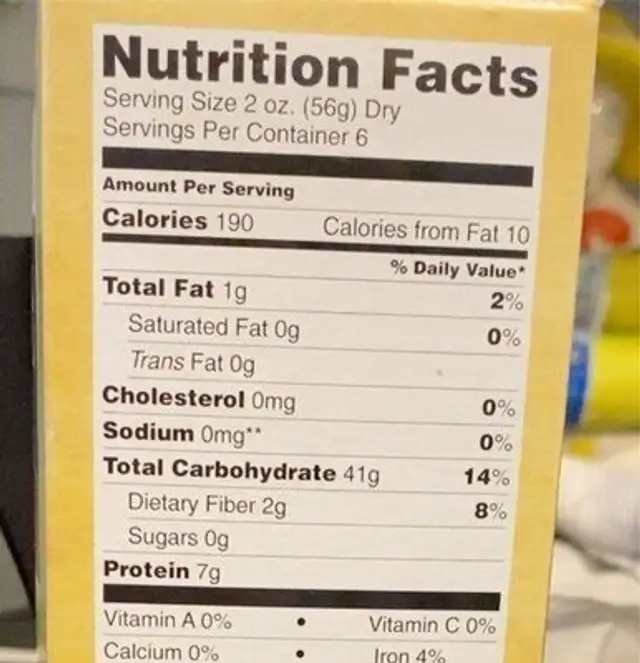 Durum wheat rigatoni nutrition facts table