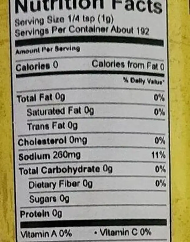 Steak seasoning nutrition facts table