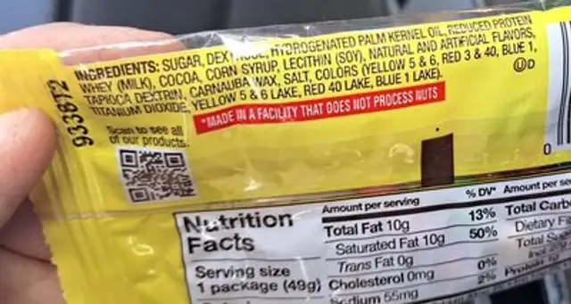 Chocolate cadies ingredients label