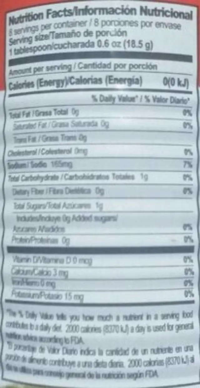 Chiles Jalapeños nutrition facts table