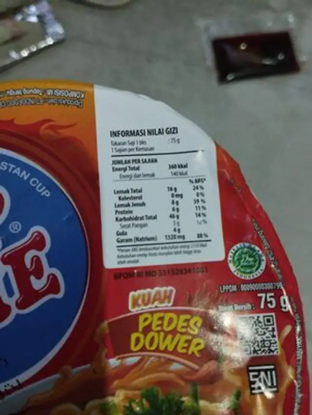 Pop mie pedas dower nutrition facts table