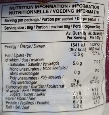 Soupe Indomie Mi Goreng Rendang nutrition facts table