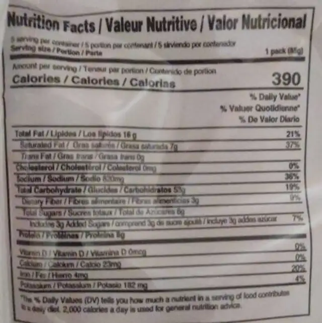 Mi goreng instant stir fry noodles nutrition facts table