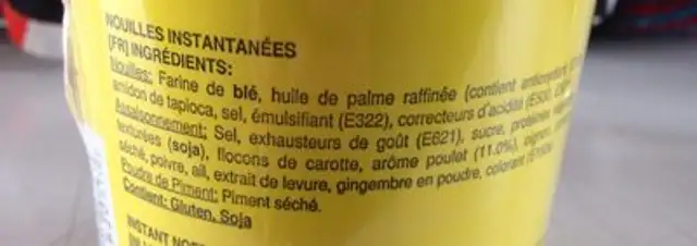 'Prodhead'>chicken Flavour Cup Noodles ingredients label
