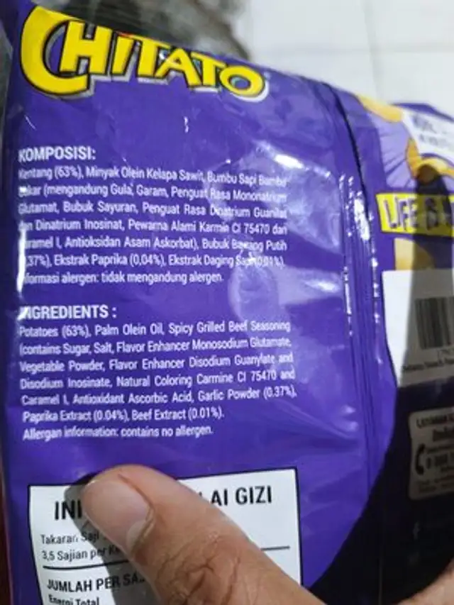 Chitato Spicy Grilled Beef Flavor ingredients label