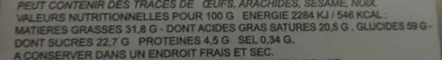 Gaufrettes crème (saveur durian) nutrition facts table