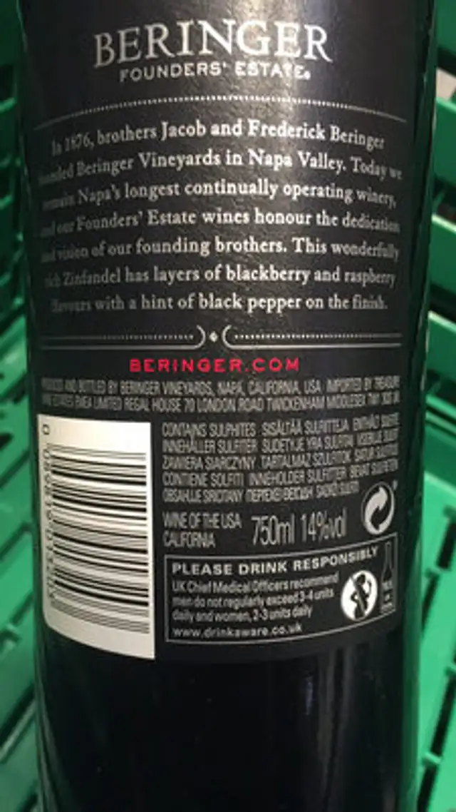 EBB BERINGER FOUNDERS' ESTATE ZINFANDEL CALIFORNIA