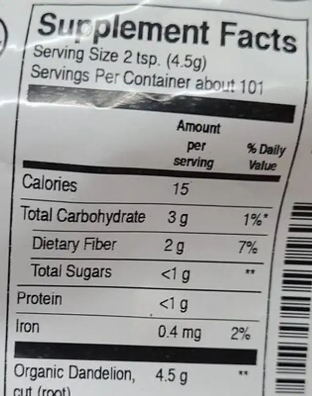Ginger root cut and sifted nutrition facts table
