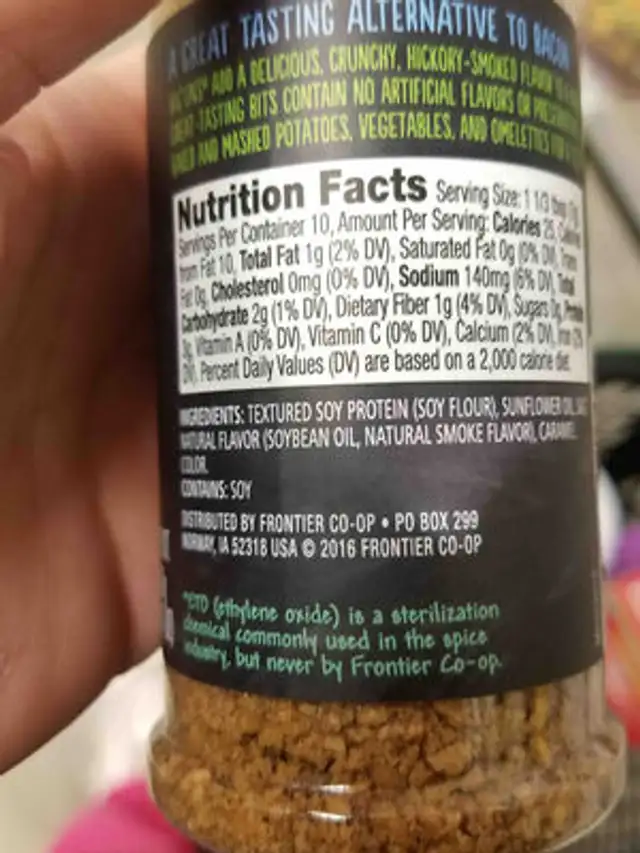 Vegetarian bits bacuns ingredients label
