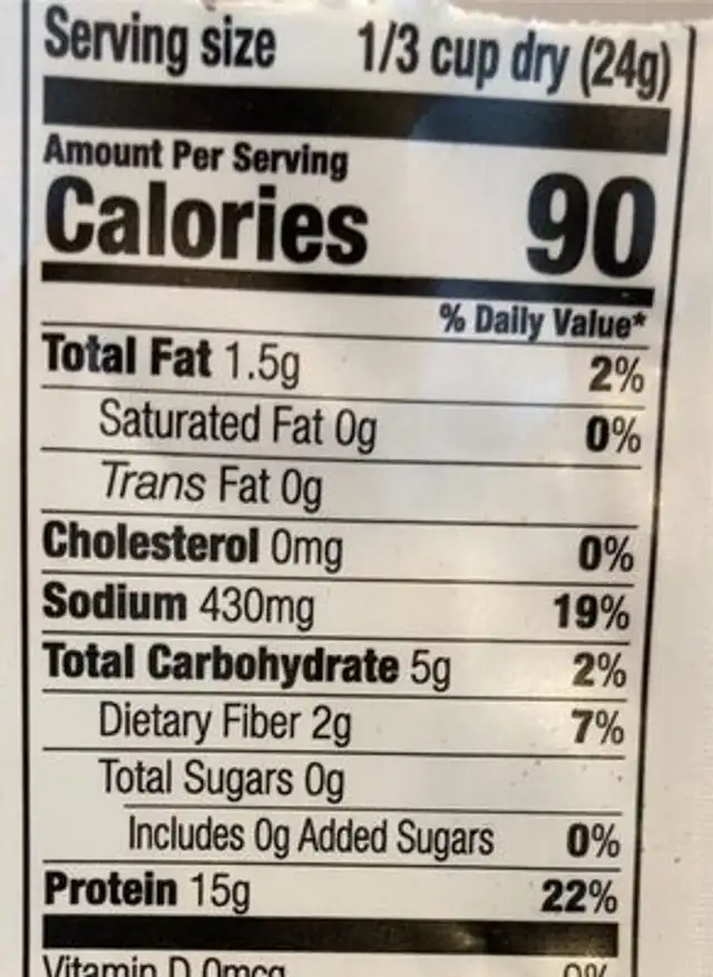 Breakfast Plant Sausage nutrition facts table