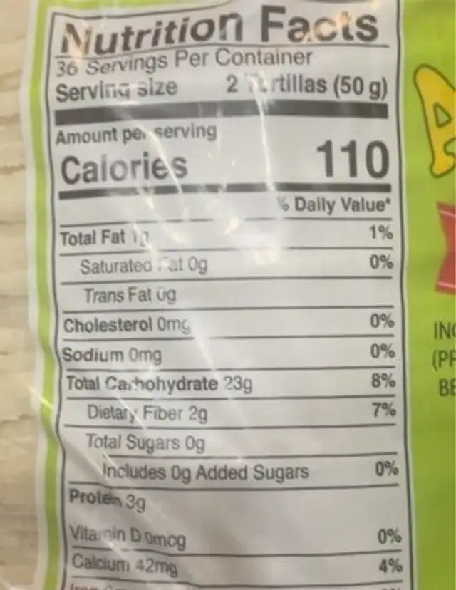 corn tortillas nutrition facts table