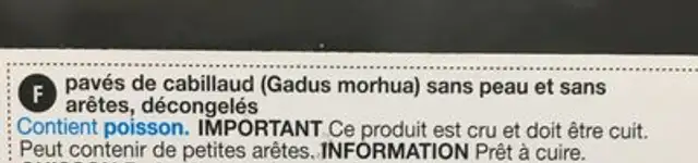 Dos de cabillaud ingredients label