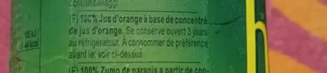 jus d'orange ingredients label