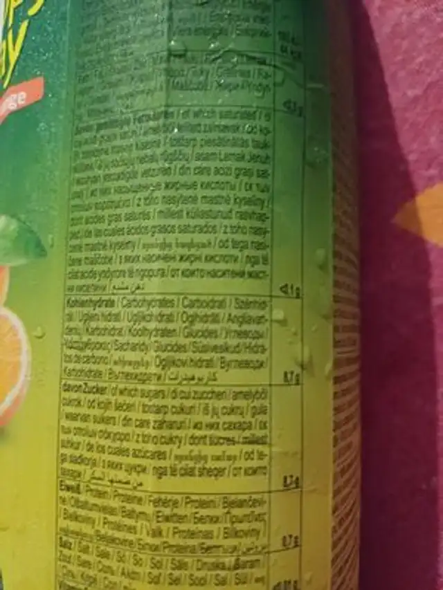 jus d'orange nutrition facts table
