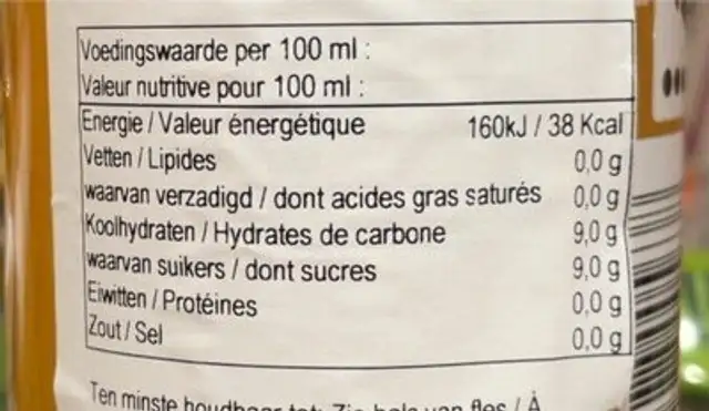 Jarritos mangue nutrition facts table